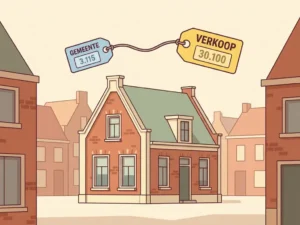 Hollandse rijtjeswoning in Utrecht met twee prijskaartjes die het verschil tussen WOZ-waarde en verkoopprijs tonen.